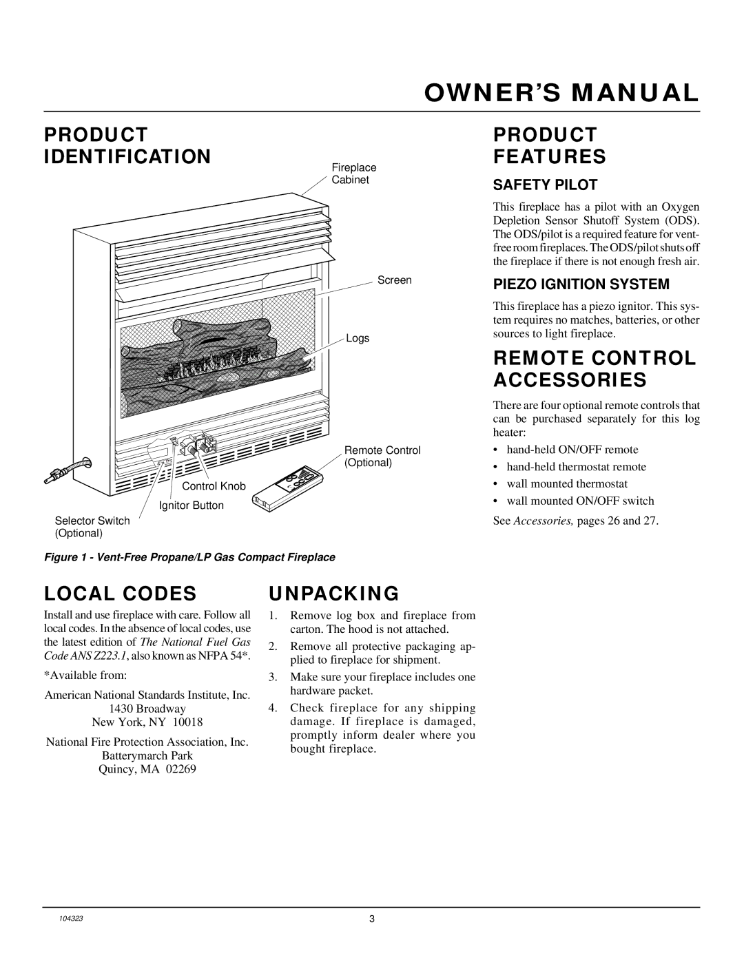 Desa VMH26PR Product Identification, Product Features, Remote Control Accessories, Local Codes, Unpacking 