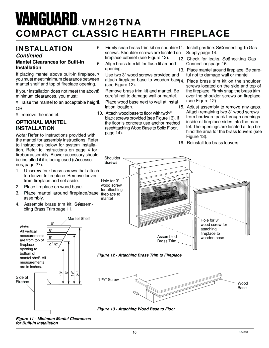 Desa VMH26TNA installation manual Optional Mantel Installation, Mantel Clearances for Built-In Installation 