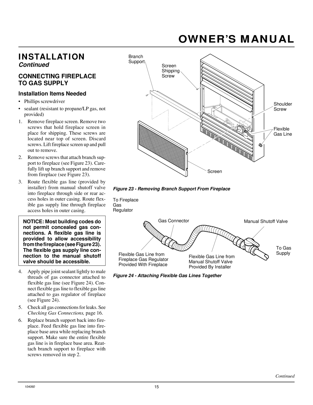 Desa VMH26TNA installation manual Connecting Fireplace to GAS Supply, Installation Items Needed 