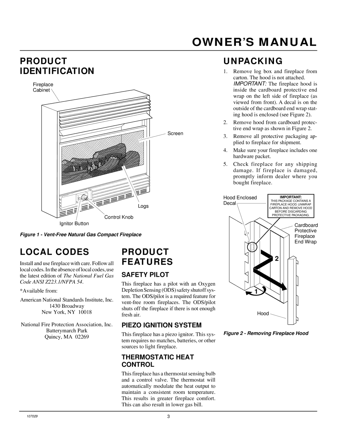 Desa VMH26TNB installation manual Product Identification, Unpacking, Local Codes, Product Features 