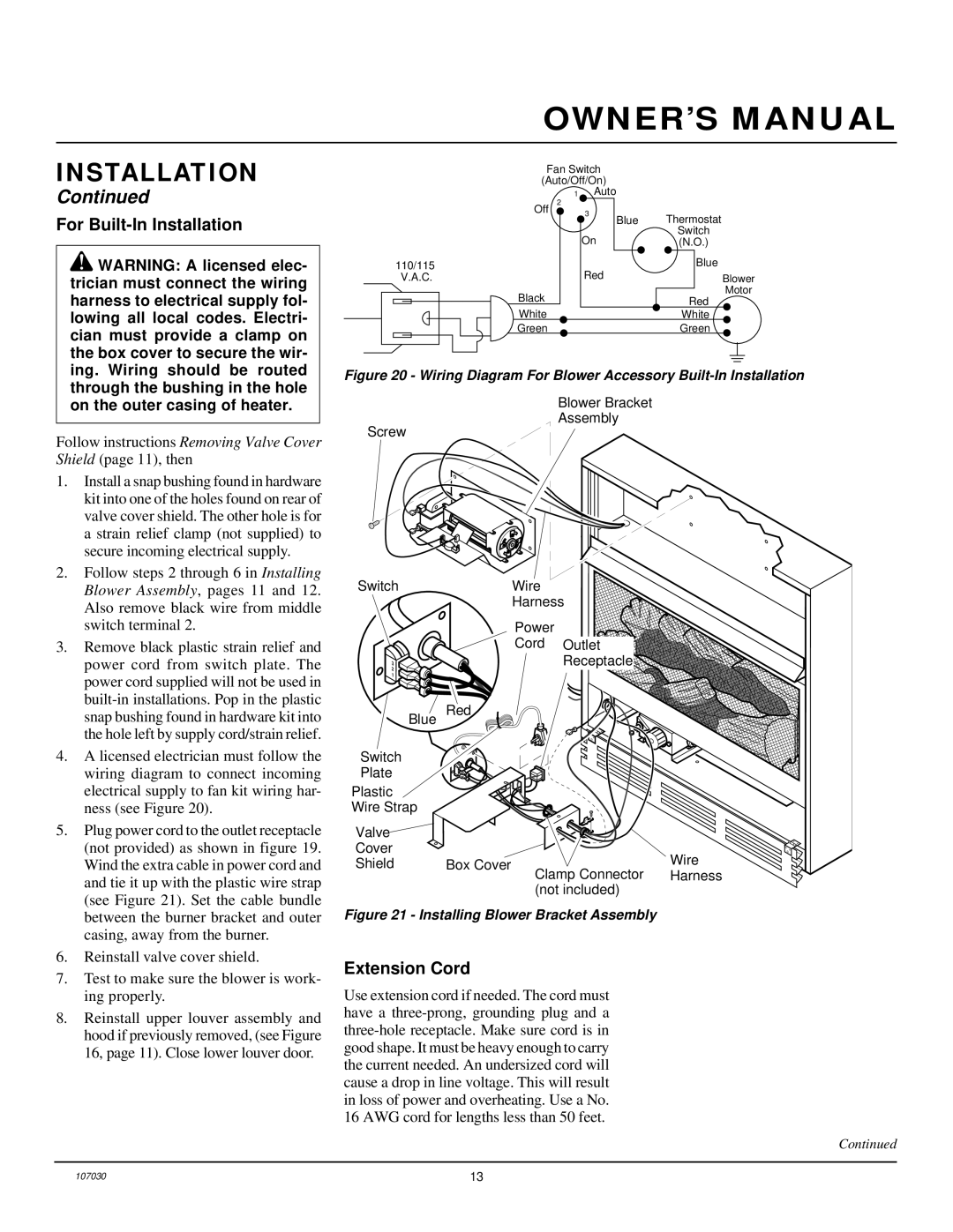 Desa VMH26TPB 14 installation manual For Built-In Installation, Extension Cord 