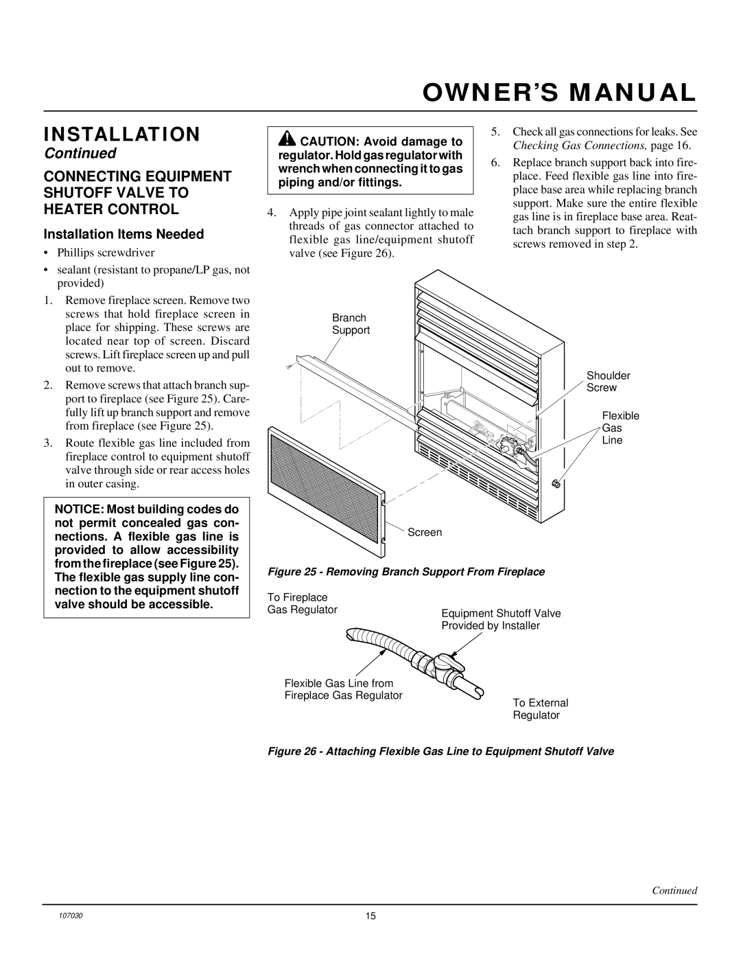 Desa VMH26TPB 14 installation manual Connecting Equipment Shutoff Valve to Heater Control, Installation Items Needed 