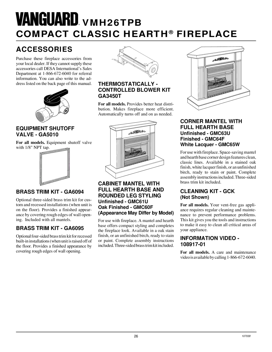 Desa VMH26TPB 14 installation manual Accessories 