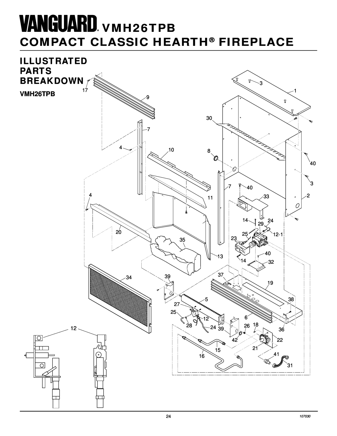 Desa VMH26TPB 14 installation manual Illustrated Parts Breakdown, VMH26TPB COMPACT CLASSIC HEARTH FIREPLACE 