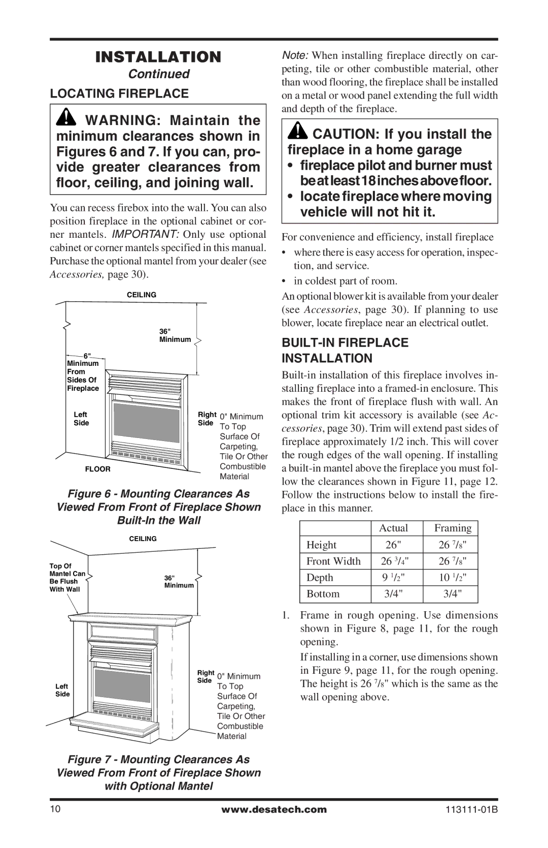 Desa VMH26TPC, VMH26TNC installation manual Locating Fireplace, BUILT-IN Fireplace Installation 