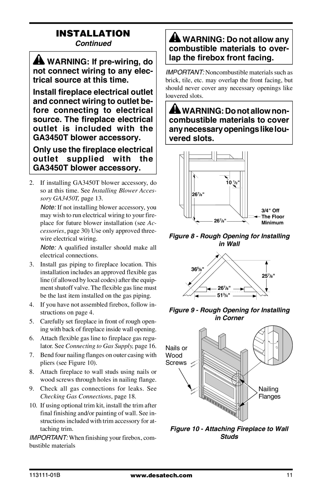 Desa VMH26TNC, VMH26TPC installation manual Rough Opening for Installing Wall 