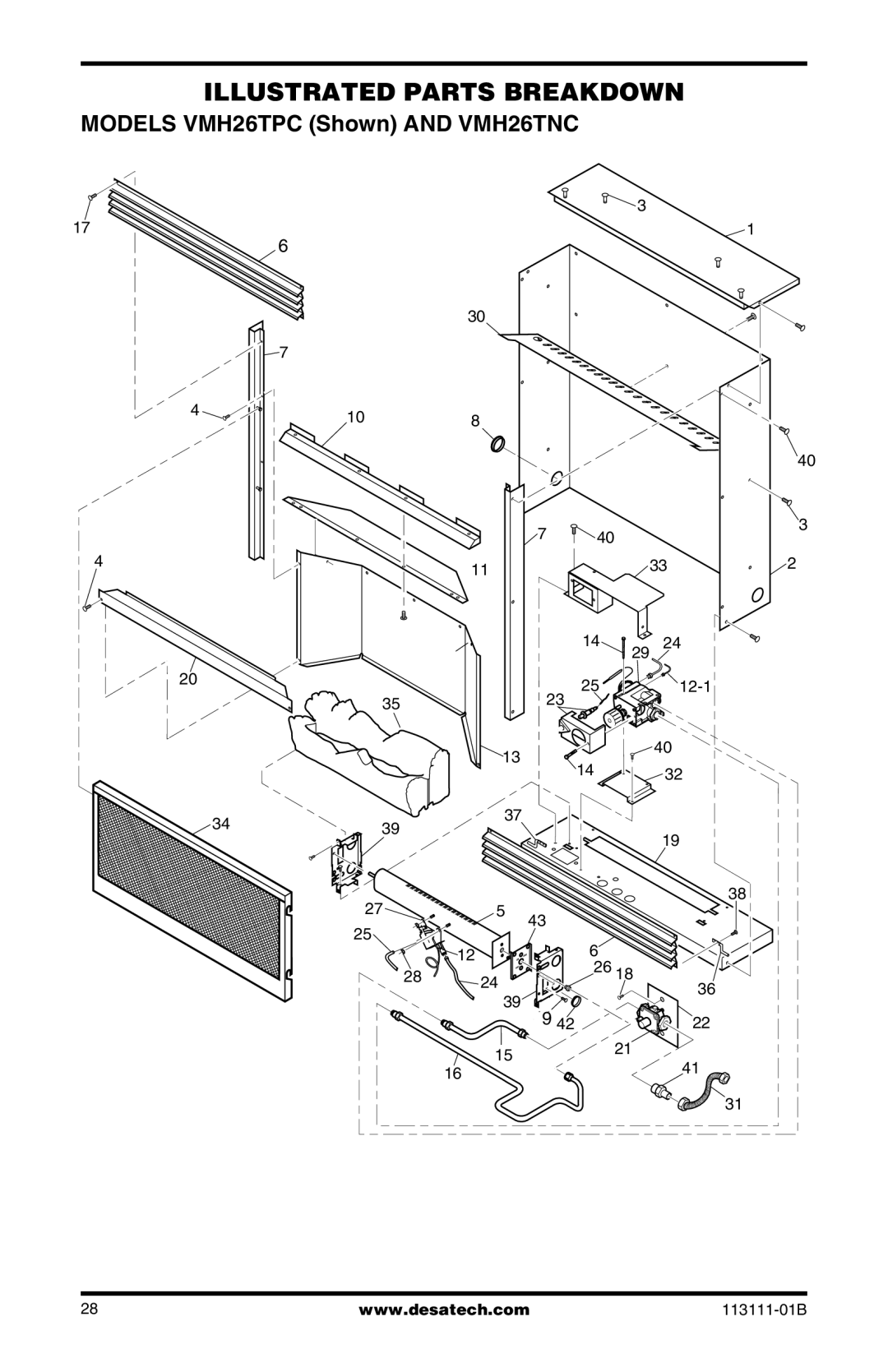 Desa VMH26TPC, VMH26TNC installation manual Illustrated Parts Breakdown 