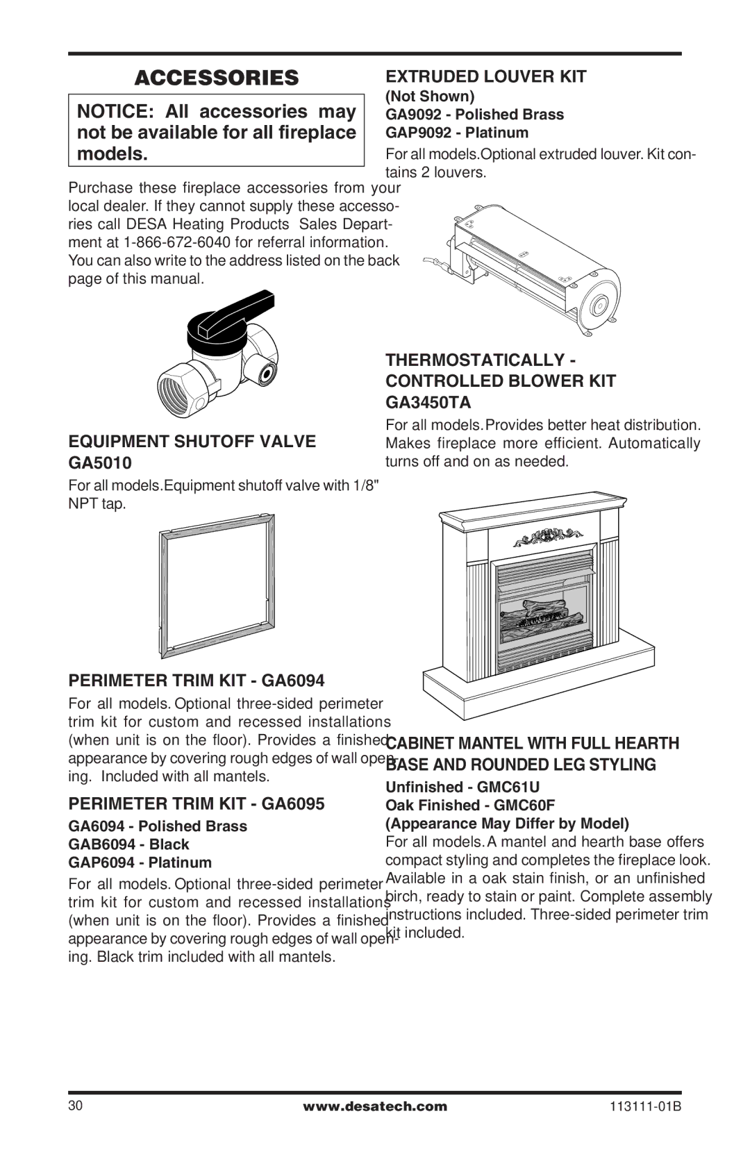 Desa VMH26TPC, VMH26TNC installation manual Accessories 