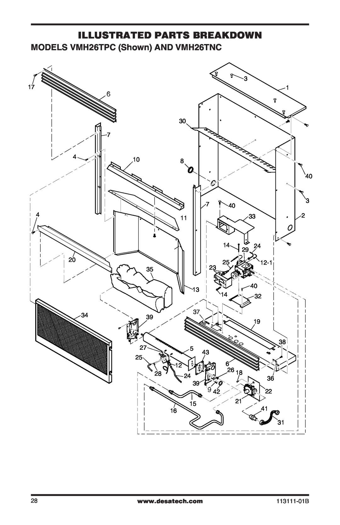 Desa installation manual Illustrated Parts Breakdown, MODELS VMH26TPC Shown AND VMH26TNC 