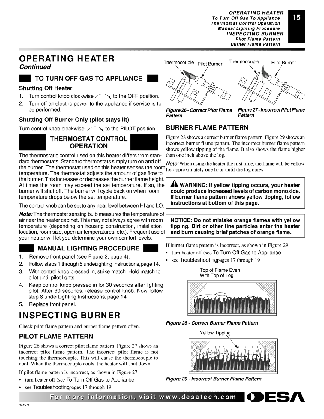 Desa VMH3000TPA installation manual Inspecting Burner 