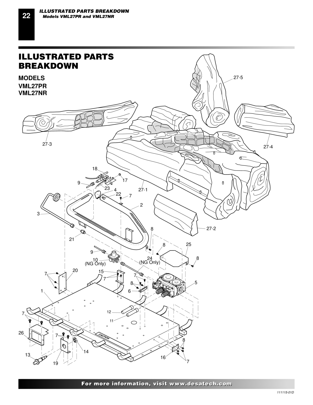 Desa installation manual Illustrated Parts Breakdown, Models VML27PR VML27NR 