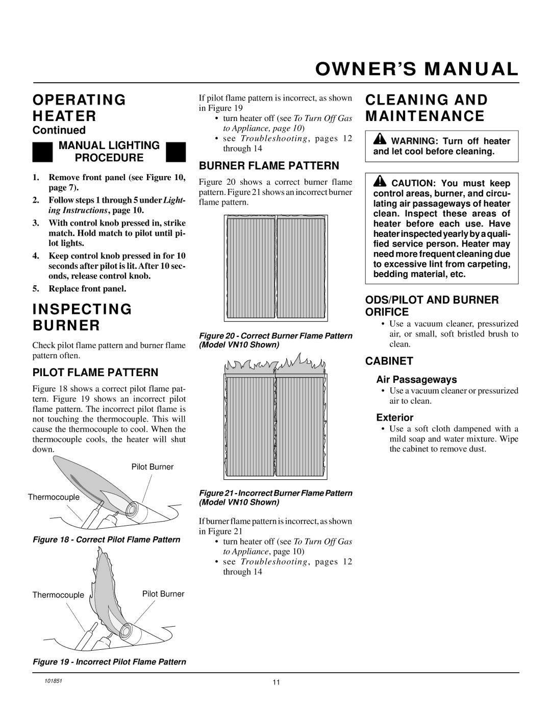 Desa VN6C, VN10 installation manual Inspecting Burner, Cleaning and Maintenance 