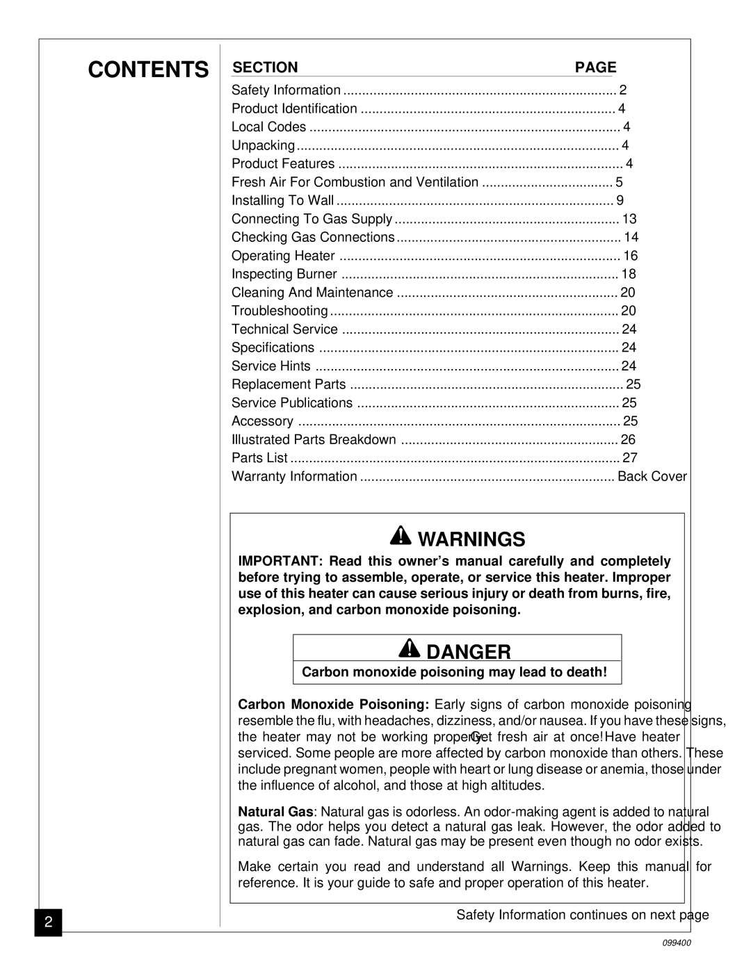 Desa VN1000B installation manual Contents 