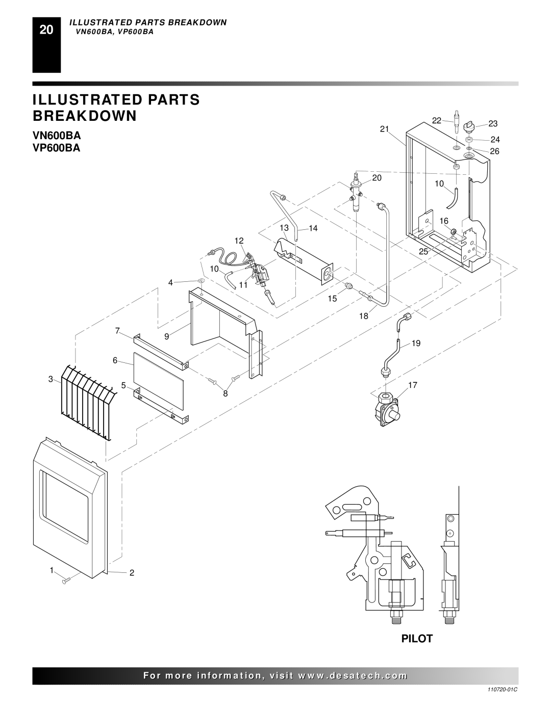 Desa VN10A installation manual Illustrated Parts Breakdown, VN600BA VP600BA Pilot 