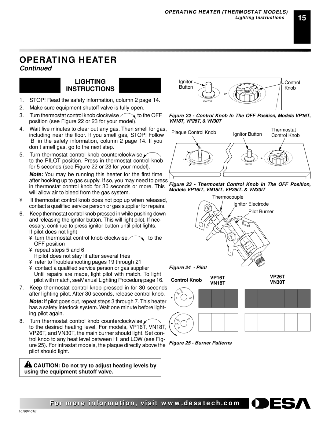 Desa VP22IT, VP16IT, VN25IT, VN18IT installation manual VP16T VP26T VN18T VN30T 