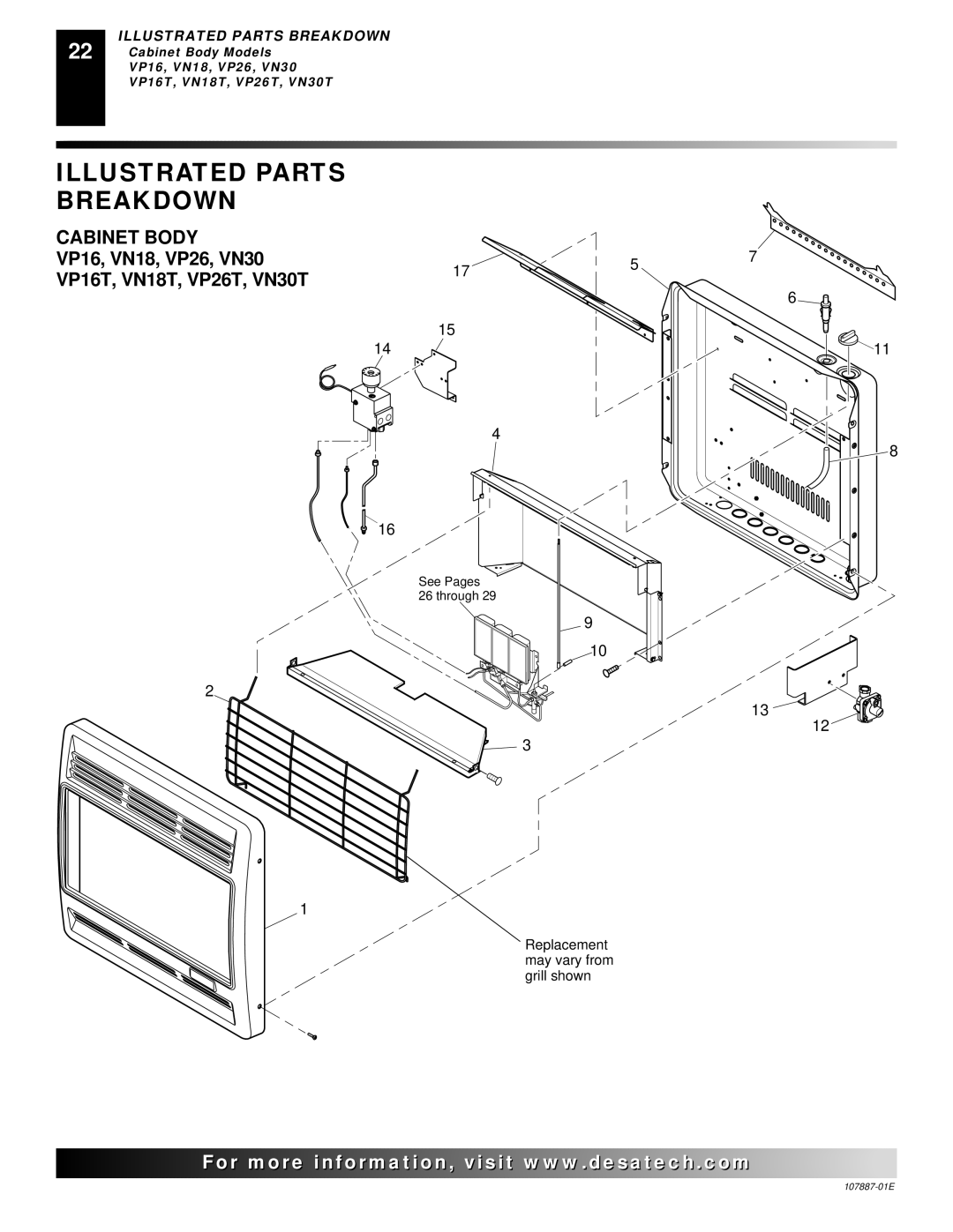 Desa VN18T, VN30T, VP22IT, VP16IT, VP16T, VN25IT, VP26T, VN18IT Illustrated Parts Breakdown, Cabinet Body 