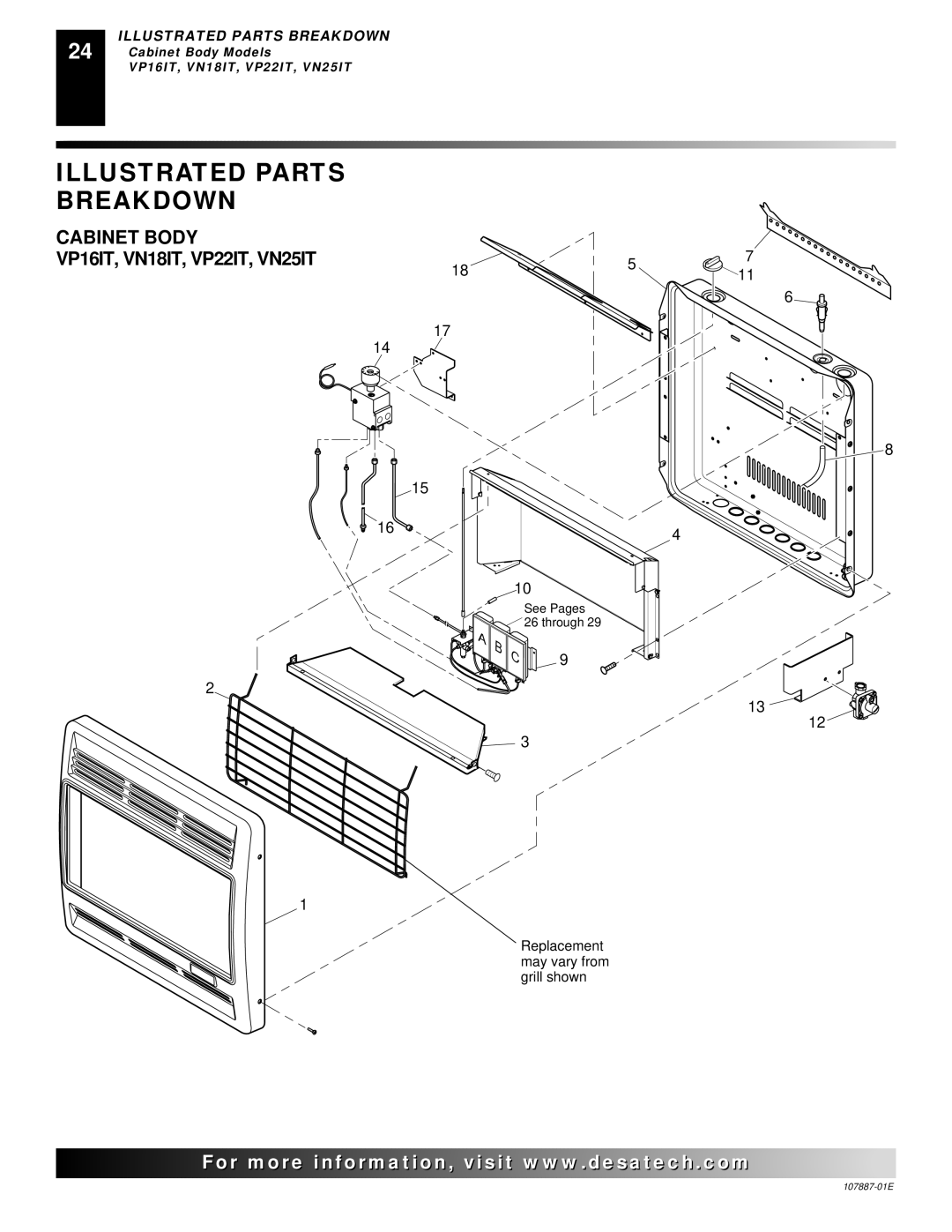 Desa VN30T, VP16T, VP26T, VN18T installation manual Cabinet Body VP16IT, VN18IT, VP22IT, VN25IT 