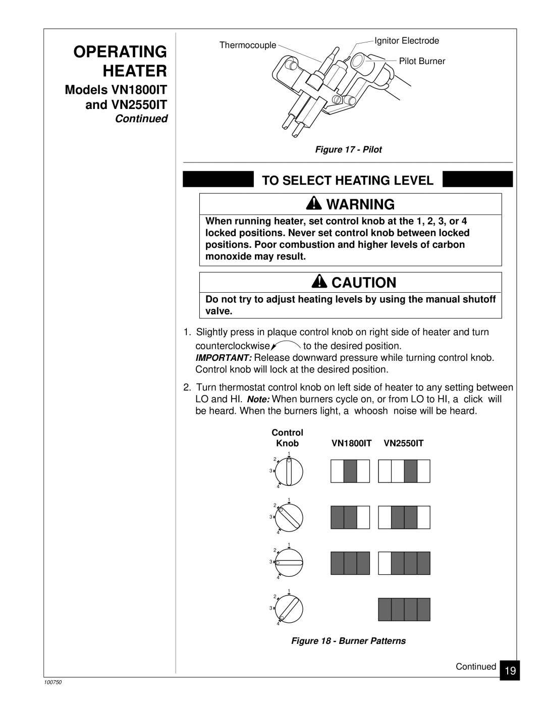 Desa VN3000C, VN1800IT, VN1800C, VN2550IT installation manual Heater, To Select Heating Level 