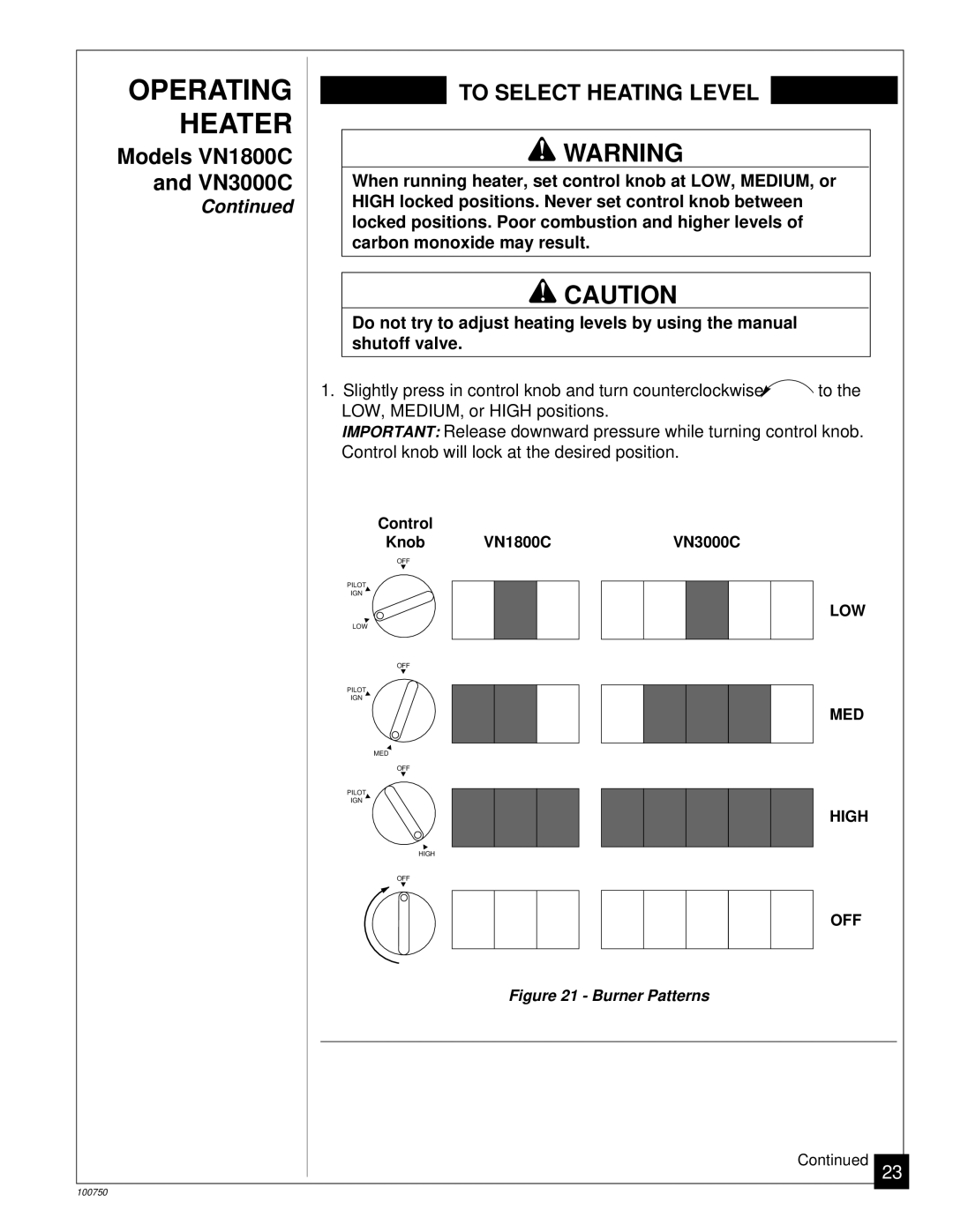 Desa VN3000C, VN1800IT, VN1800C, VN2550IT installation manual LOW MED High 