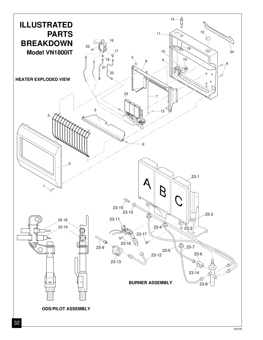 Desa VN1800C, VN2550IT, VN3000C installation manual Illustrated Parts Breakdown, Model VN1800IT 