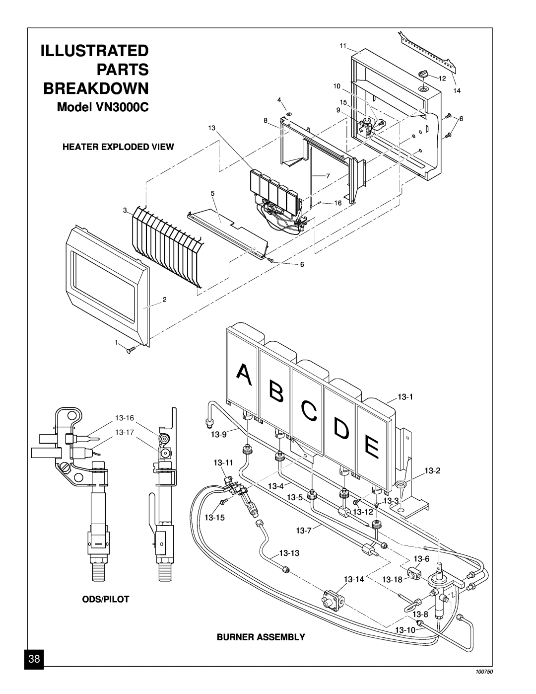 Desa VN2550IT, VN1800IT, VN1800C installation manual Model VN3000C, Illustrated, Parts, Breakdown 