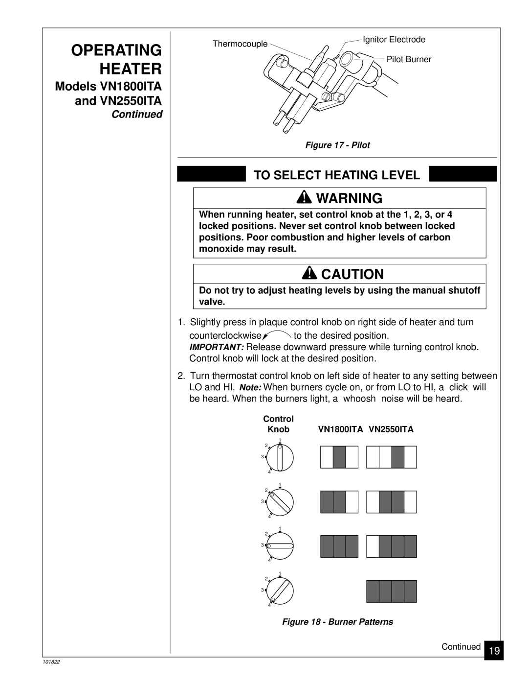 Desa VN3000D, VN1800ITA, VN1800D, VN2550ITA installation manual Heater, To Select Heating Level 