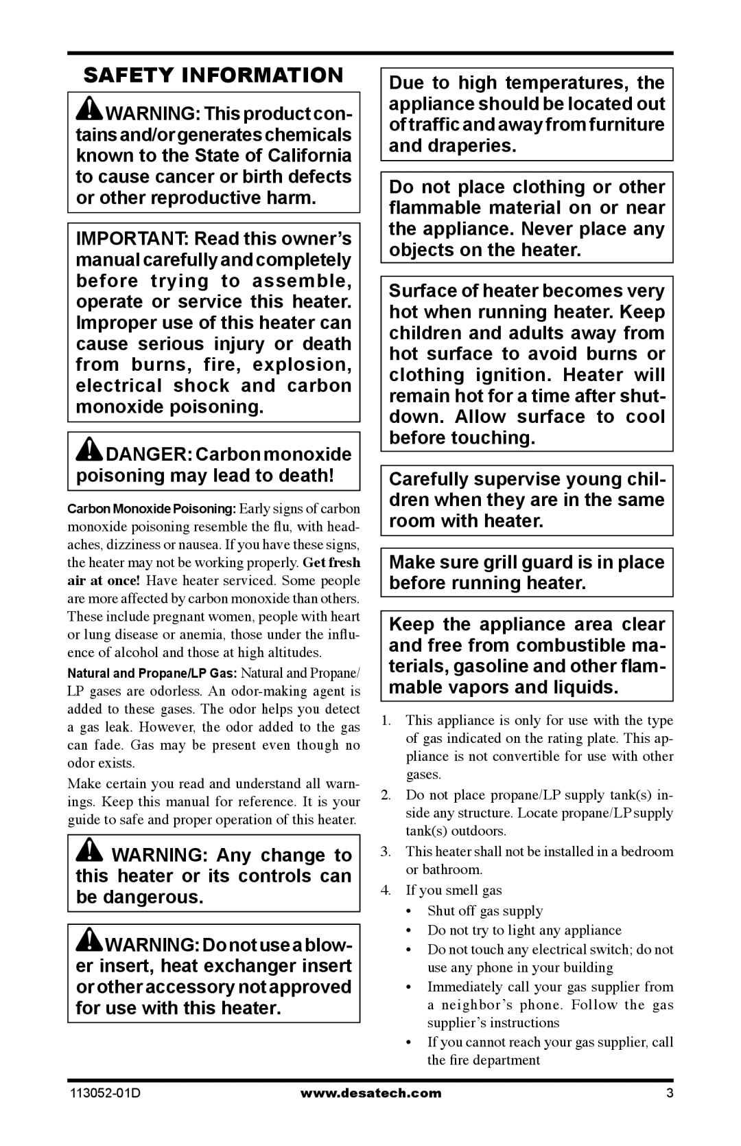 Desa VP26TA VN30A, VN18A, VP16A, VP26A, VN30TA, VP16TA, VP16ITA, VP22ITA, VN18TA installation manual Safety Information 