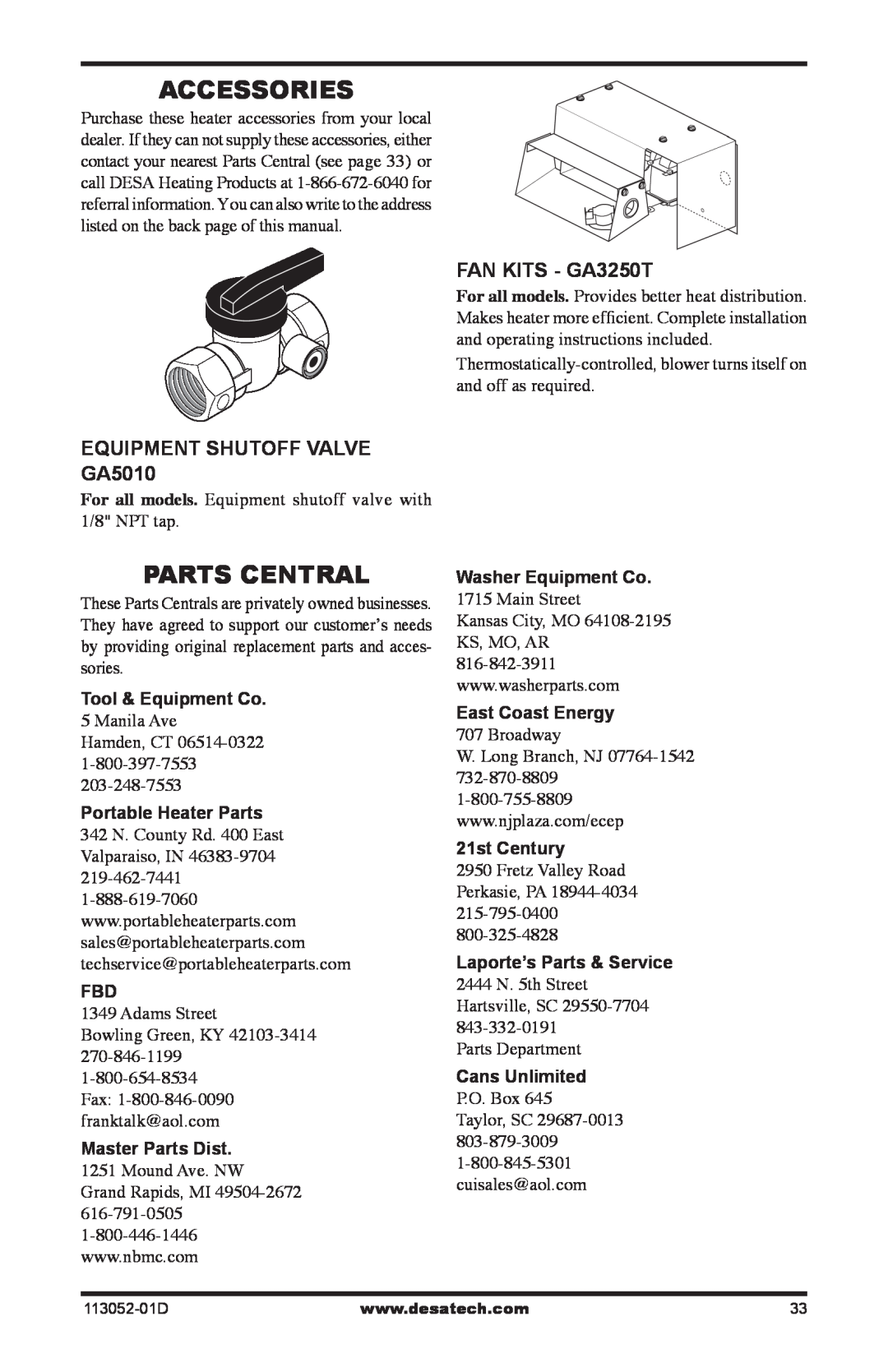 Desa VP16ITA FAN KITS - GA3250T, EQUIPMENT SHUTOFF VALVE GA5010, Tool & Equipment Co, Portable Heater Parts, 21st Century 