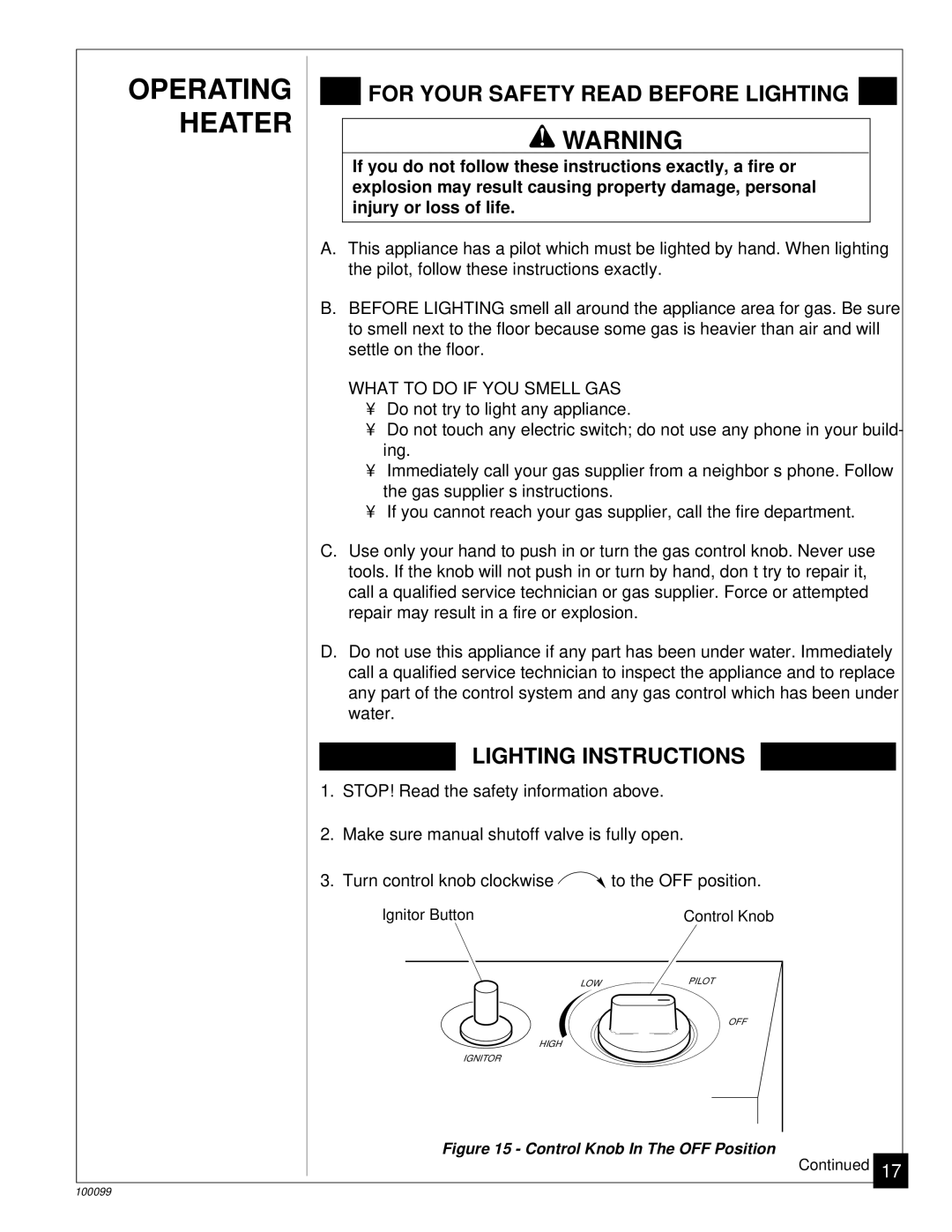 Desa VGN30B, VN2000BB installation manual Operating, Heater 