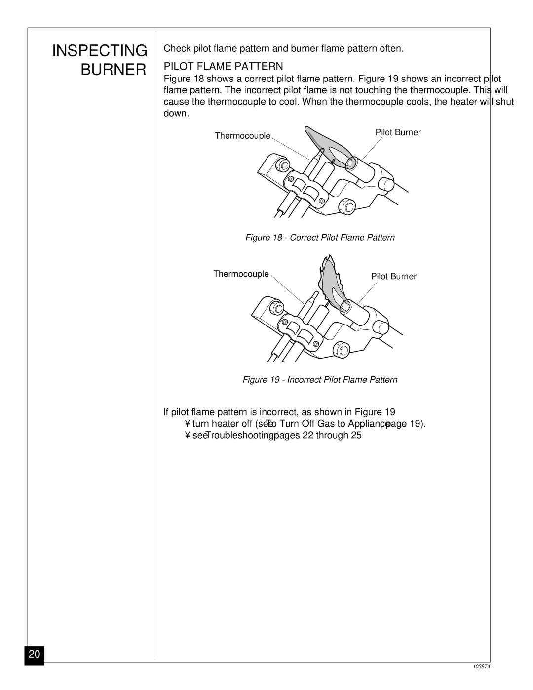 Desa VN2000BTC, VN2800BTC installation manual Inspecting Burner, Pilot Flame Pattern 