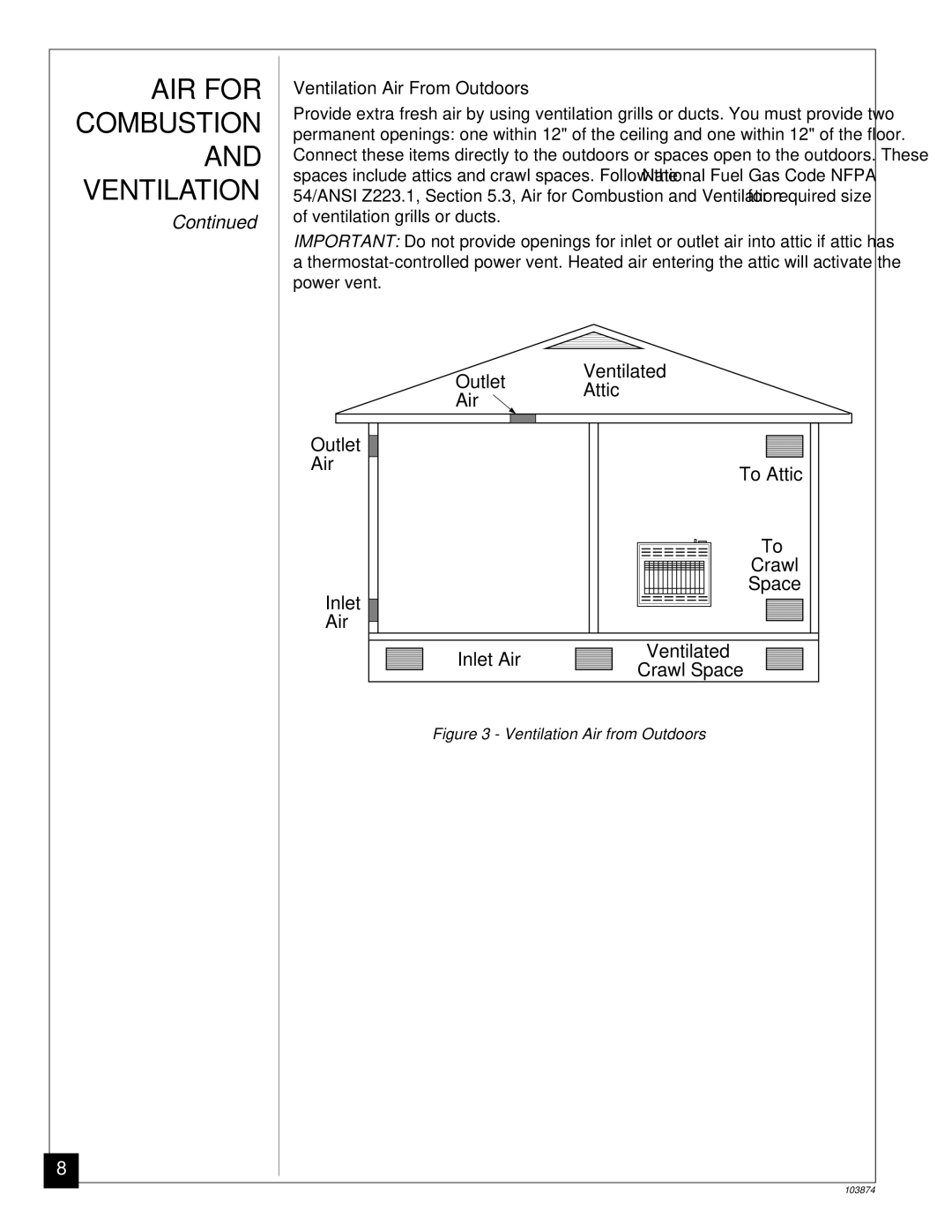 Desa VN2000BTC, VN2800BTC installation manual Ventilation Air From Outdoors, Ventilation Air from Outdoors 