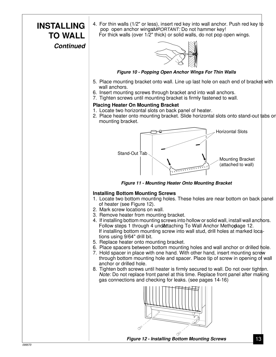 Desa VN2000BA, VN2800BTA, VN2000BTA installation manual Placing Heater On Mounting Bracket, Installing Bottom Mounting Screws 