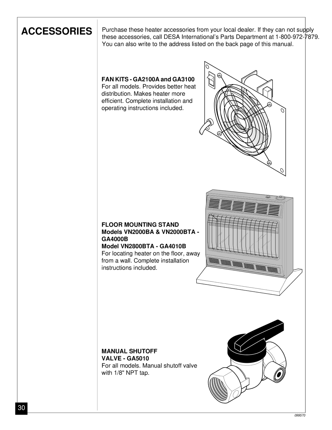 Desa Accessories, FAN Kits GA2100A and GA3100, Models VN2000BA & VN2000BTA GA4000B Model VN2800BTA GA4010B 