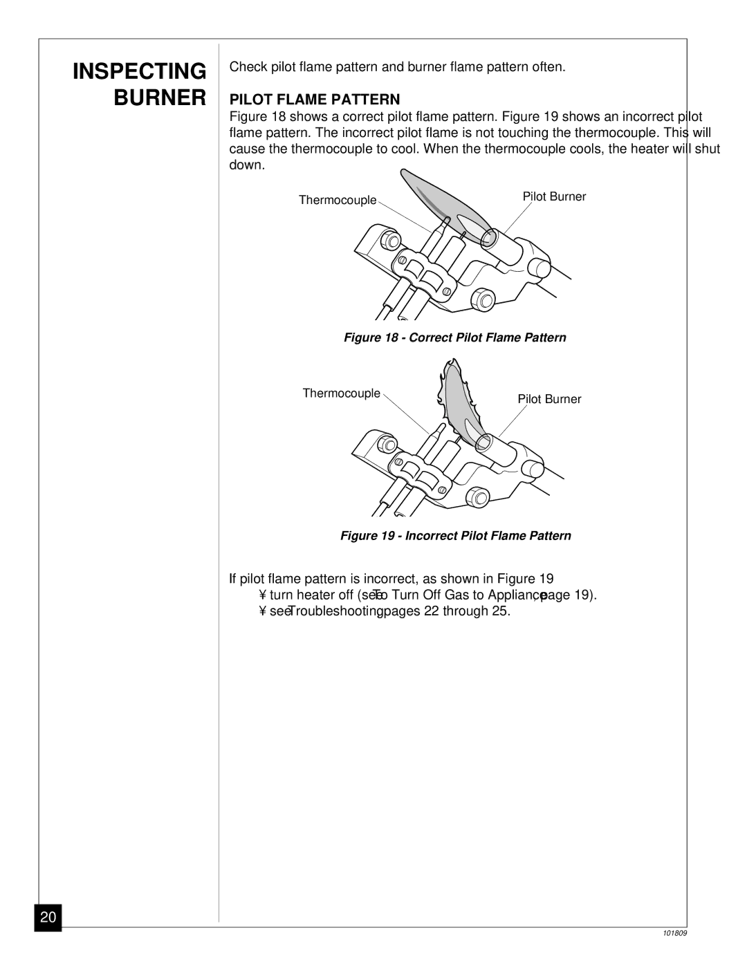 Desa VN2800BTB, CFN2800BTB installation manual Inspecting Burner, Pilot Flame Pattern 