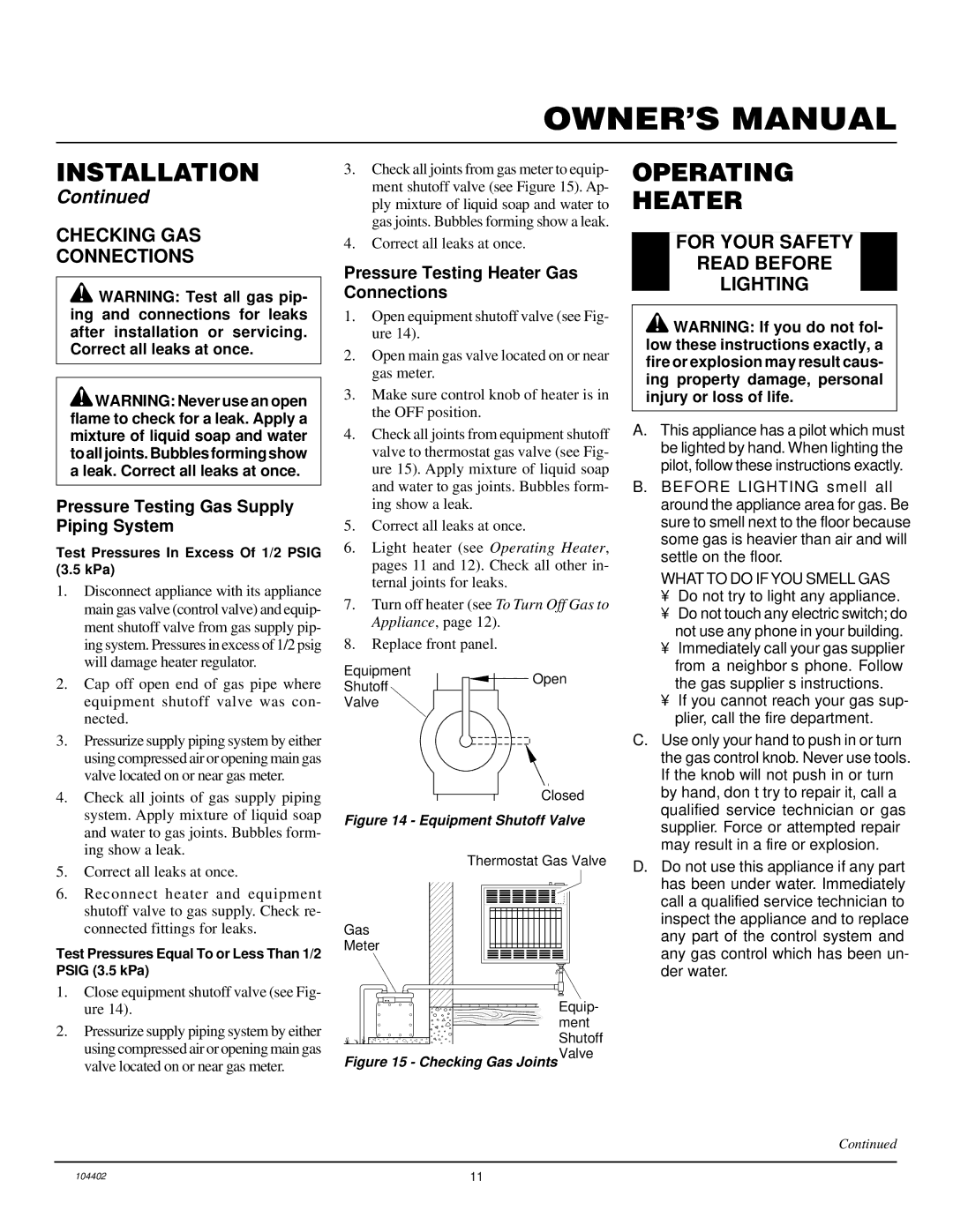 Desa VN2000BTD, VN2800BTD Operating Heater, Checking GAS Connections, For Your Safety Read Before Lighting 