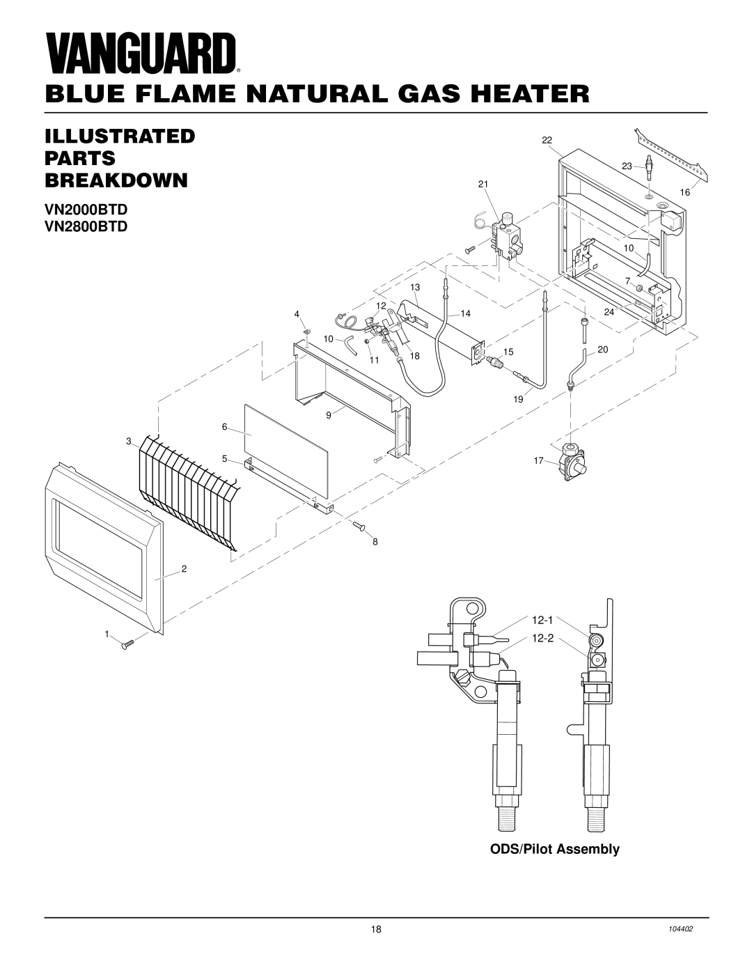 Desa installation manual Illustrated Parts Breakdown, VN2000BTD VN2800BTD, ODS/Pilot Assembly 