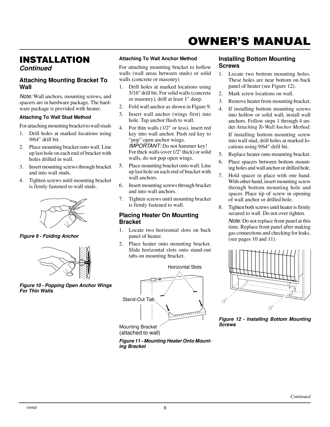 Desa VN2000BTD Attaching Mounting Bracket To Wall, Placing Heater On Mounting Bracket, Installing Bottom Mounting Screws 