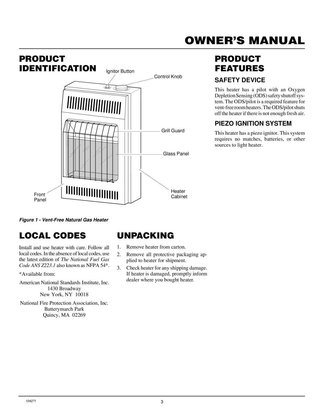 Desa VN600BA installation manual Product Features, Local Codes, Unpacking 