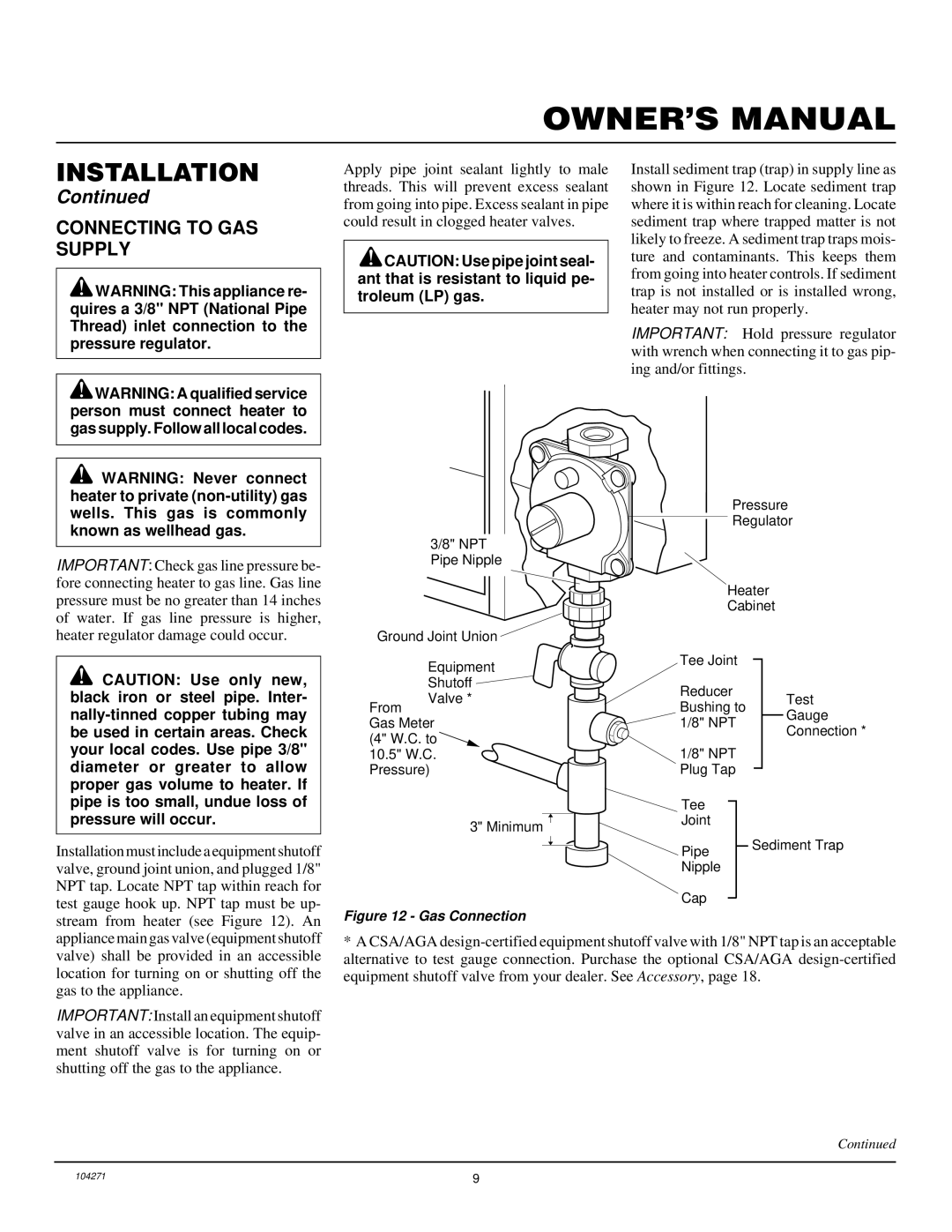 Desa VN600BA installation manual Connecting to GAS Supply, Gas Connection 