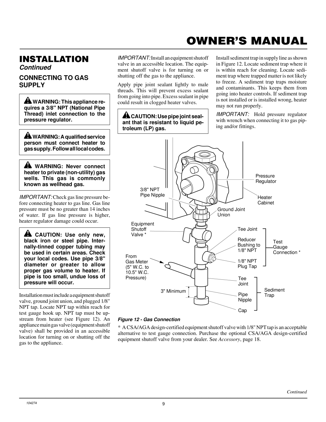 Desa VN6D installation manual Connecting to GAS Supply, Gas Connection 