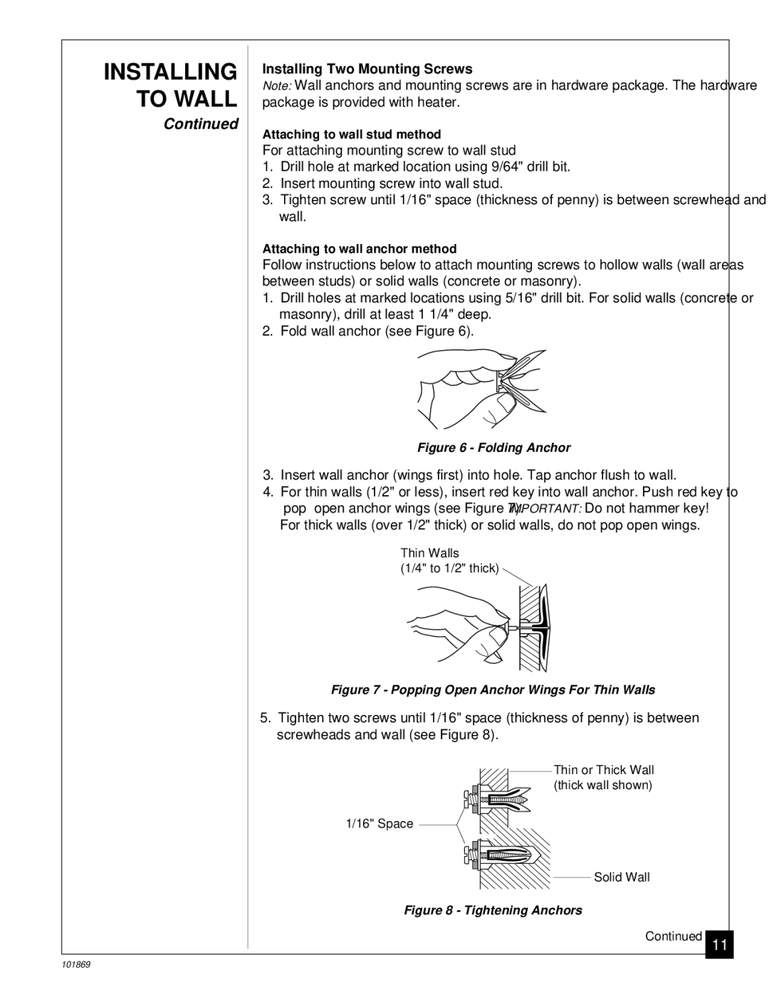 Desa VP600B, VP1000BA installation manual Installing Two Mounting Screws, Folding Anchor 