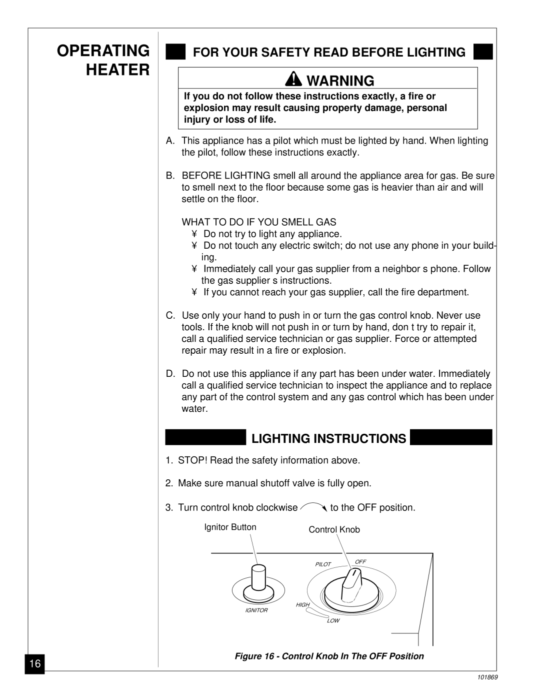 Desa VP1000BA, VP600B installation manual Operating Heater, For Your Safety Read Before Lighting 