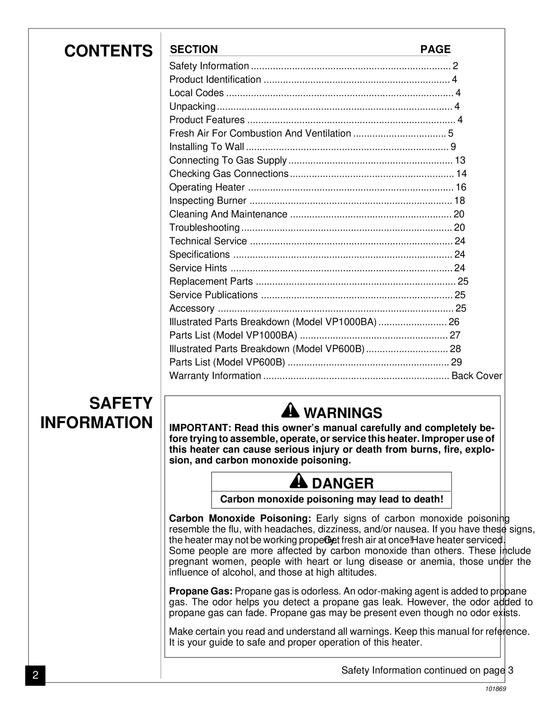 Desa VP1000BA, VP600B installation manual Contents Safety Information 