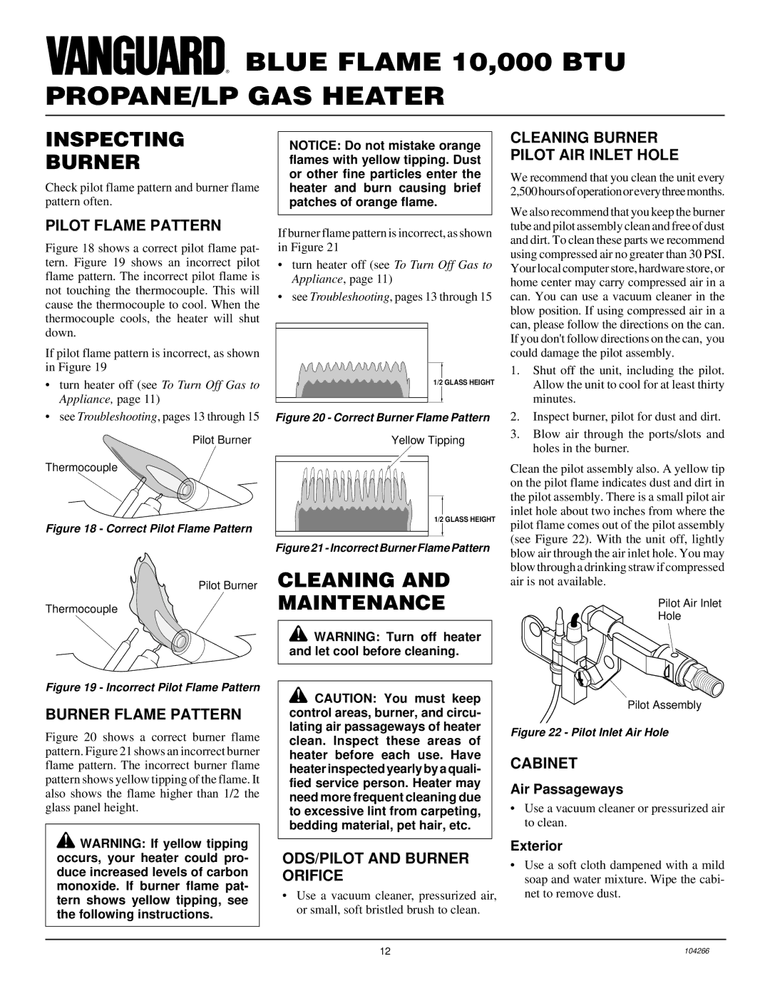 Desa VP1000BTA installation manual Inspecting Burner, Cleaning and Maintenance 