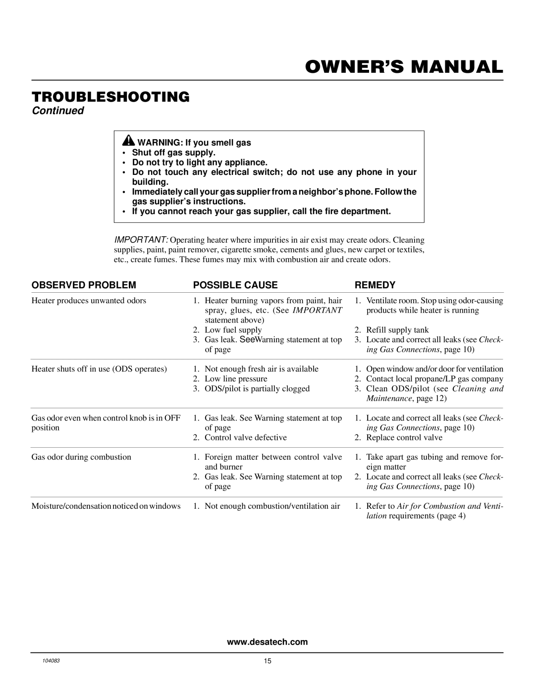 Desa VP10TA installation manual Refer to Air for Combustion and Venti 