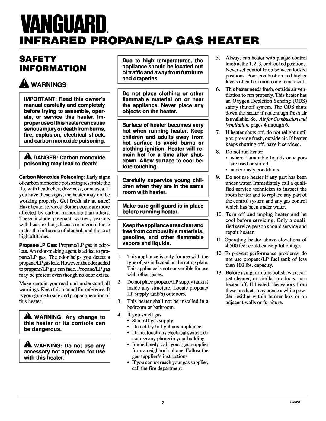Desa VP1600E, VP2600E installation manual Infrared Propane/Lp Gas Heater, Safety Information 