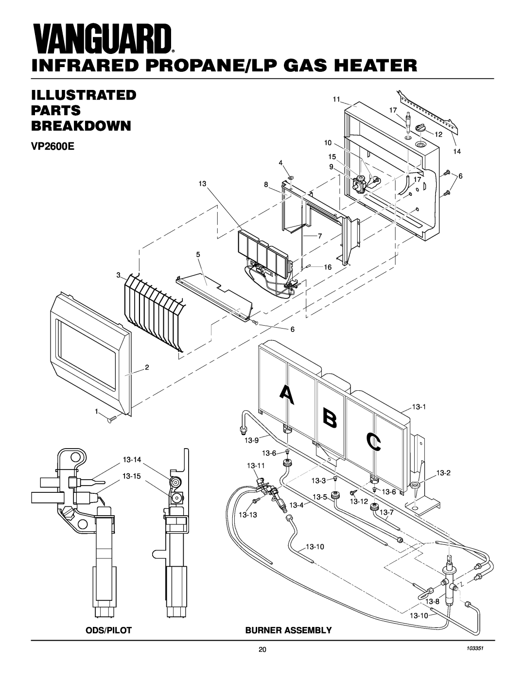 Desa VP1600E installation manual Infrared Propane/Lp Gas Heater, Illustrated Parts Breakdown, VP2600E 