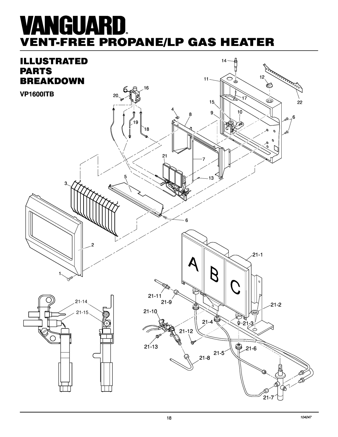 Desa VP2200ITB Illustrated Parts Breakdown, Vent-Freepropane/Lp Gas Heater, 21-11, 21-9, 21-10, 21-4, 21-3, 21-2, 21-7 