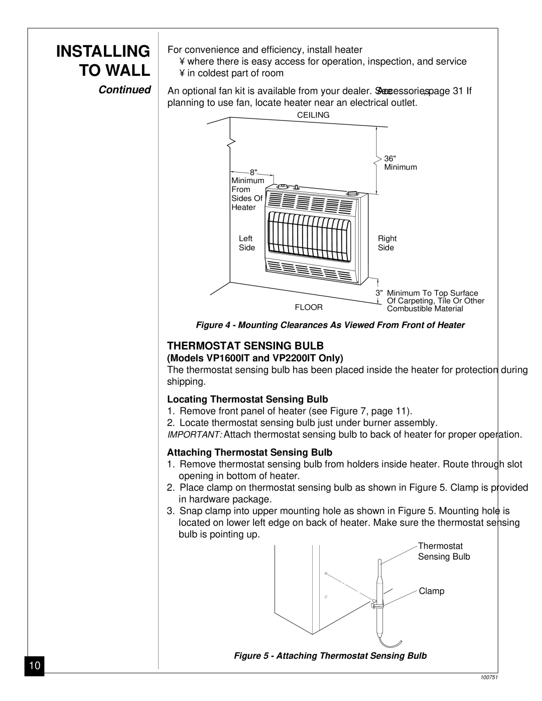 Desa VP1600C Models VP1600IT and VP2200IT Only, Locating Thermostat Sensing Bulb, Attaching Thermostat Sensing Bulb 