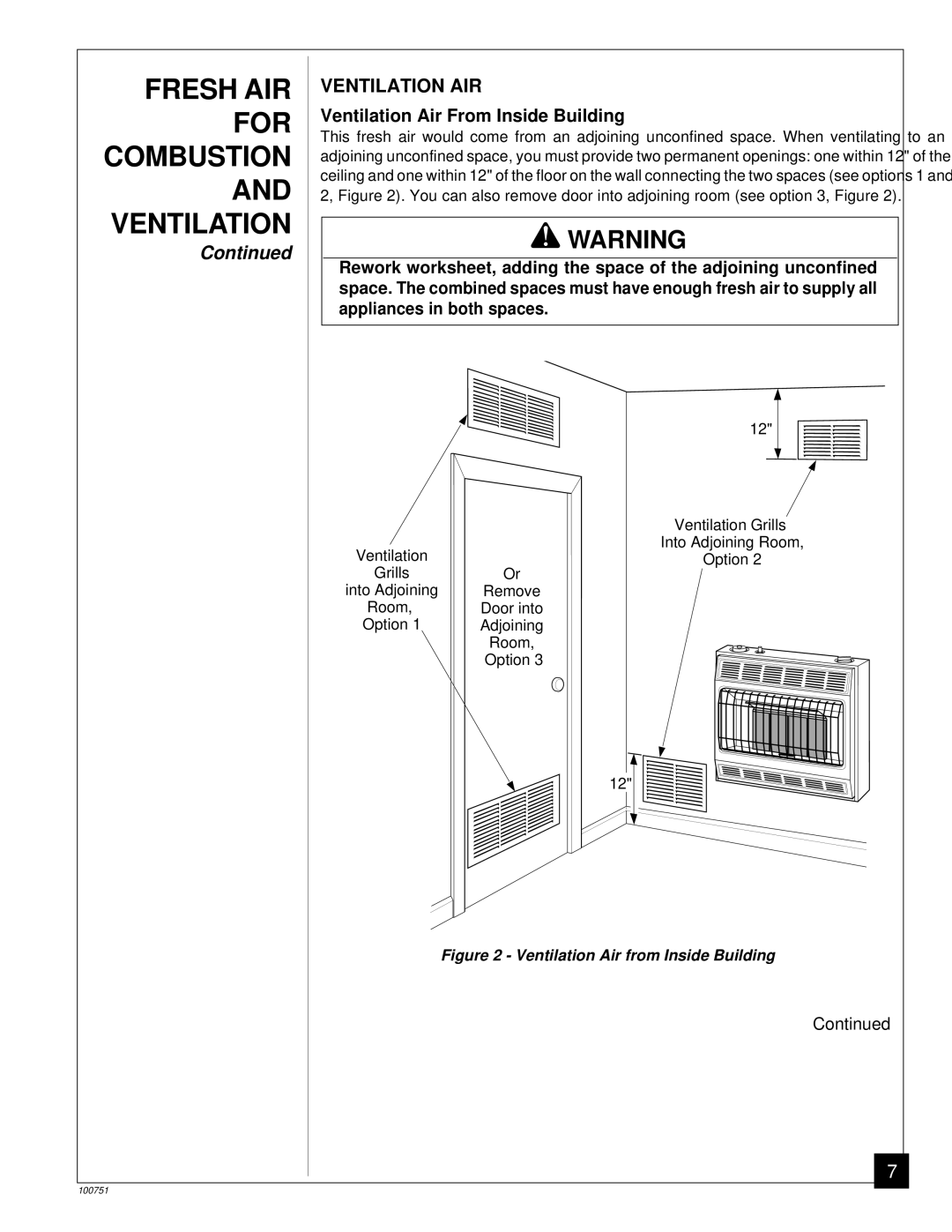 Desa VP2200IT, VP2600C Fresh AIR for Combustion and Ventilation, Ventilation AIR, Ventilation Air From Inside Building 